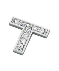 Sterling Silver Cubic Zirconia Initial T Stud Earring