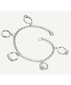 Sterling Silver Cubic Zirconia Multi Ring Charm Bracelet