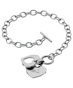 Sterling Silver Double Love Heart T Bar Bracelet