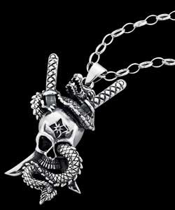 Sterling Silver Gents Dragon Skull Pendant