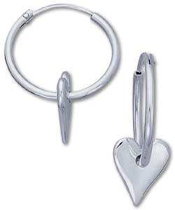 Sterling Silver Ladies Heart Charm Creole Earrings