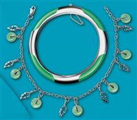 Sterling Silver Leaf And Jade Charm Bracelet