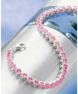 Sterling Silver Pink Cubic Zirconia Tennis Bracelet