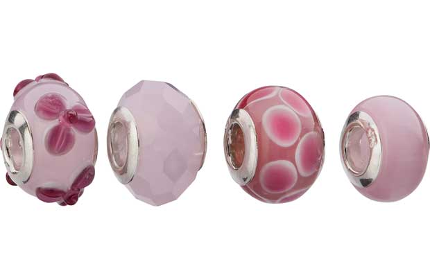 Unbranded Sterling Silver Pink Glass Beads - Set of 4
