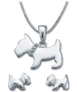 Sterling Silver Scottie Dog Pendant and Earrings