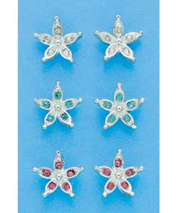 Sterling Silver Stone Set Flower Earrings