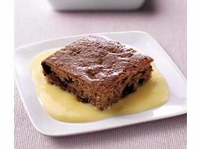Sticky toffee pudding packed with dates, served with sweet toffee sauce and custard.