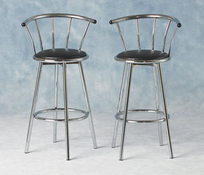 Uptown look Bermuda swivel bar stool pair. Comfortable seat 38 inches high. Chrome and black.  NOT