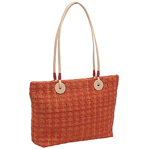 Straw weave shopper with orange and red squiggles