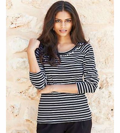 Long sleeved and round neckline with large and small crystal detail to the neckline. The stripe variation gives a unique twist on a basic stripe top. Top Features: Washable 95% Cotton, 5% Elastane Length approx. 62 cm (24 ins) This item is part of ou