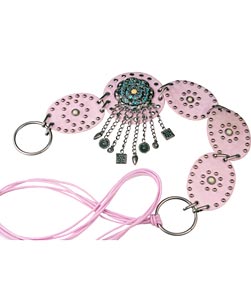 Heres a studded belt with a girly feel  made in baby pink and decorated with studs and chains