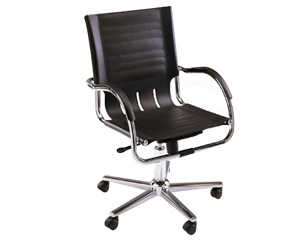 Contemporary design directors style swivel chair. Slatted lumbar area. Sculptured foam in seat and b