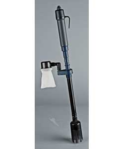 Black battery powered aquarium vacuum cleaner and attachments.Suitable for use with aquariums.Compos