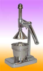 High quality, stainless steel hand-juicer extracts the juices of oranges, limes, grapfruits and