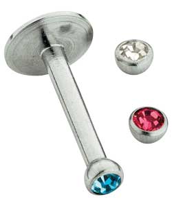 Unbranded Surgical Steel Cubic Zirconia Set of 3 Labret Body Bars