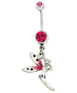 Unbranded Surgical Steel Enamel Fairy with Pink Stones Body Bar