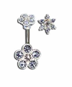 Surgical Steel/Pewter and Silver Crystal Flower Body Bar