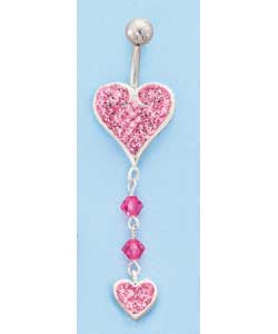 Surgical Steel Pink 2 Heart Crystal Body Bar