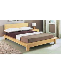 Beech effect double bedstead with solid slats. Includes luxury firm mattress. Size (W)161, (L)210,
