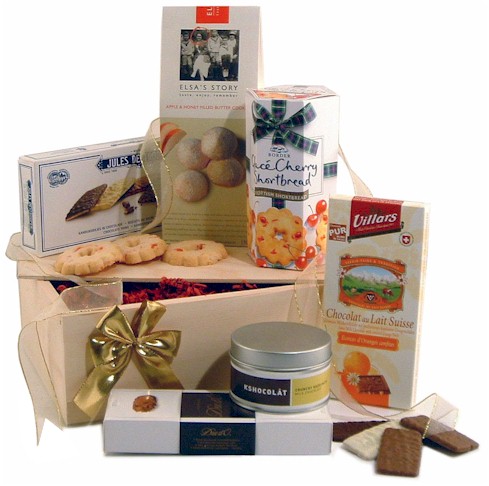 Smart wooden presentation box  lined with decorative shred contains: Glace Cherry Shortbread