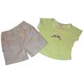 Top and shorts set comprising of:Very pretty green round neck t-shirt with