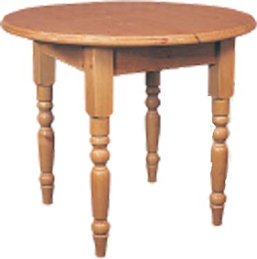 Country pine 3ft round dining table with four turned legs. Also available in following sizes DIA 54