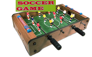 A real soccer game in miniature. Our table top soccer game comes in an attractive wooden finish with