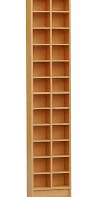 Wonderful tall sleek storage unit made from particle board and MDF with an beech effect finish. ideal for keeping all your CDs in order and with such a small footprint too. Capacity of up to 360 CDs over 24 cubbies which are fully adjustable in heigh