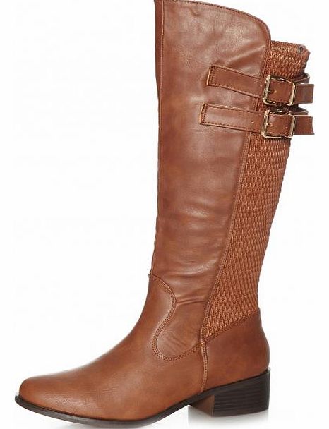 Grab yourself a pair of these ribbed high leg boots. Featuring an elasticated ribbed design on the back with a buckle design. - Leather look - Side zip fasten - Low/Mid heel - Heel height: 4 cm approx - Upper and sole: synthetic, Outer: textile and s