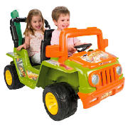 This 2 seater car operates with a motor powered by the included 6v rechargeable battery. Turn your c