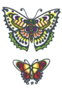 A beautiful pair of realistic butterfly tattoo transfers from the 1960s. These temporary tattoos