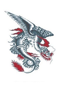 This dragon tattoo has a limited colour pallette of grey and red which are authentic body art ink