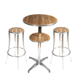 Teak and Aluminium Cafe Bar Table 60 dia and Bar stools - This modern and stylish set have welded fr
