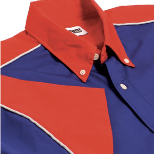 The popular Teamwear GT shirt with silver piping segregating the two contrasting colours of royal bl