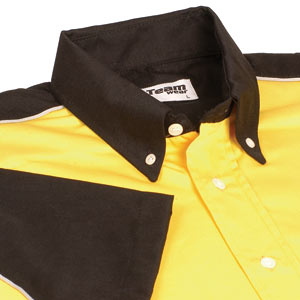 The popular Teamwear GT shirt with silver piping segregating the two contrasting colours of yellow a