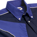 The popular Teamwear GT shirt with silver piping segregating the two contrasting colours of navy and