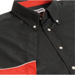 This Teamwear Touring shirt has silver piping separating the 2 diverse colours of black and red. Thi