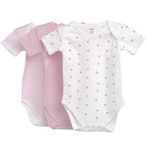 Teddy Bodysuits, Pink, 0-3 Months, Pack of 3