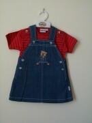 Denim pinafore with a lovely teddy appliqued on the front