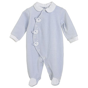 Unbranded Teddy Stripe Velour Sleepsuit, Blue, 0-3 Months