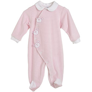 Teddy Stripe Velour Sleepsuit, Pink, Tiny