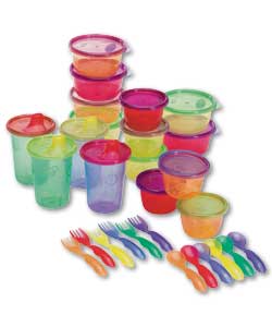 Includes: 4 spill-proof cups 10oz - easy sip spout design. 6 snack cups - 4 oz size is perfect for
