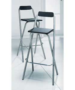Size of bar stools (W)45, (D)49, (H)98cm.Height to seat 75cm.Black PVC  veneer MDF seat and back res