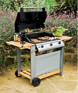 Unbranded THG3213 Wood and Metal 3 Burner Gas Hooded BBQ