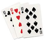 A best-seller!The magician displays three cards. One is red, and the other two are blue. A