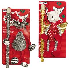 A festive toy for your cat, the teaser features a gold wand and either a mouse or an angel at the en