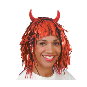 Unbranded Tinsel wig with horns, red