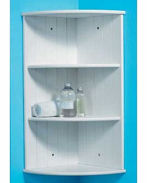 This practical corner shelf unit for use on inner walls features a contemporary tongue and groove design. Wood effect finish. 3 shelves. Size H60. W26. D26cm. Complete with fixtures and fittings. Self-assembly. EAN: 8328368.