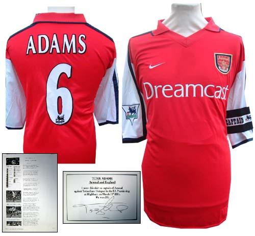 This rare collection of memorabilia from the Arsenal legend Tony Adams consists of his match worn sh