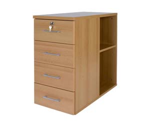 Stylish mobile pedestal with 4 box drawers. 22mm scratch, stain & water resistant wipe clean